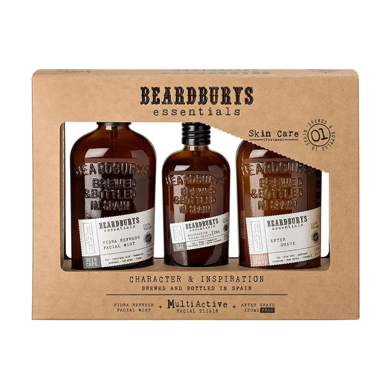 Подарунковий чоловічий набір для догляду за обличчям та бородою Beardburys Essentials (еліксир, 50 мл + міст, 120 мл + лосьйон, 120 мл)